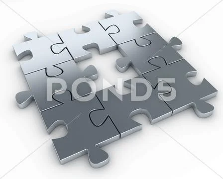 Puzzle pieces, with a missing piece in the middle Stock Illustration