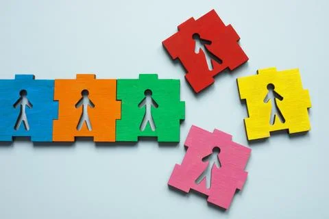 Puzzle pieces with options to join. Teamwork and collaboration. Stock Photos