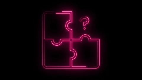Puzzle pieces with question mark in neon pink glow on dark background concept Stock Footage 322957320