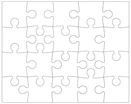Puzzle pieces rectangle black thin contour. Jigsaw puzzle game template with 스톡 일러스트