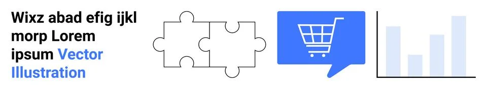 Puzzle pieces symbolizing problem-solving, shopping cart in a speech bubble r Stock Illustration