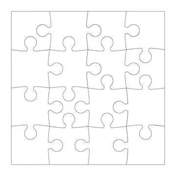 Puzzle pieces thin contour isolated on white background. Jigsaw puzzle game 库存插图