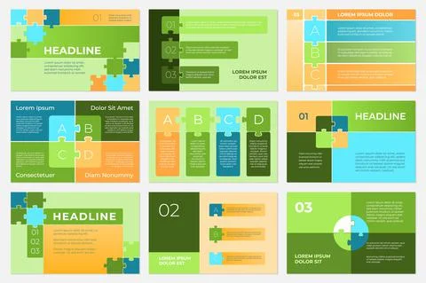Puzzle presentation templates. Infographic concept, business sliders step by 스톡 일러스트