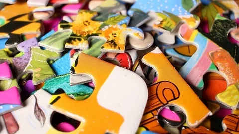Puzzle real toy rotating pattern macro texture background backdrop footage video Stock Footage 91378679