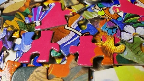 Puzzle real toy rotating pattern macro texture background backdrop footage video Stock Footage 91381624