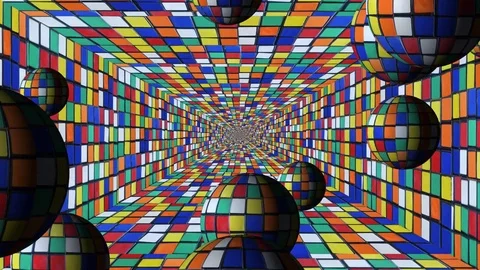 Puzzle Revenge Rectangular Tunnel With Floating Globes Video stock 75281346