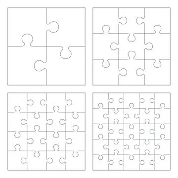 Puzzle set 2 x 2, 3 x 3, 4 x 4, 5 x 5 pieces, Vector illustration with jigsaw 4 Ilustração Stock