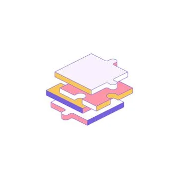 Puzzle set isometric objects isolated on white background. Flat vector illust Stock Illustration