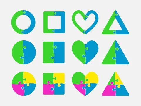 Puzzle Shape Circle, Square, Heart, Triangle. Stock Illustration