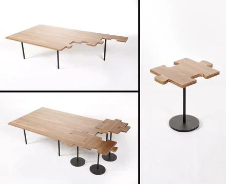 Puzzle shape coffee table set isolated on white background Stock Photos