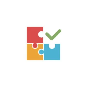 Puzzle shape connection with check mark. together compound and coupling in Ilustração Stock