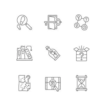 Puzzle solving linear icons set Illustrazione stock