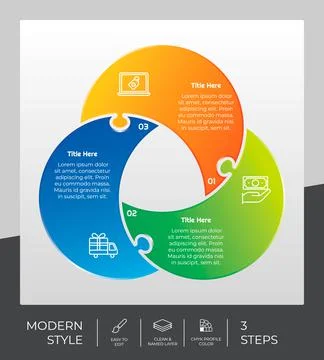 Puzzle step infographic vector design with 3 steps &amp; colorful style for prese Stock Illustration