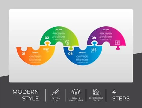 Puzzle step infographic vector design with 4 steps &amp; colorful style for prese Stock Illustration