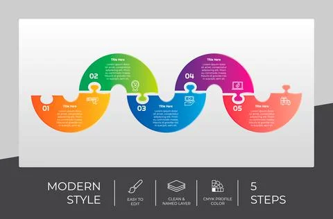 Puzzle step infographic vector design with 5 steps &amp; colorful style for prese 스톡 일러스트