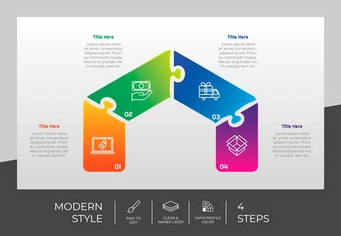 Puzzle step infographic vector design with 4 steps &amp; colorful style for prese Stock Illustration