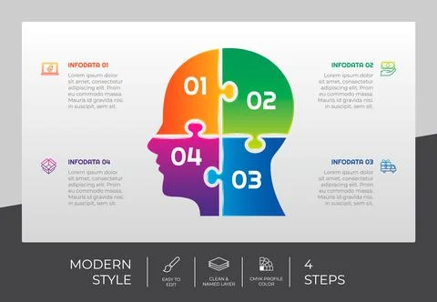 Puzzle step infographic vector design with 4 steps &amp; colorful style for prese 스톡 일러스트