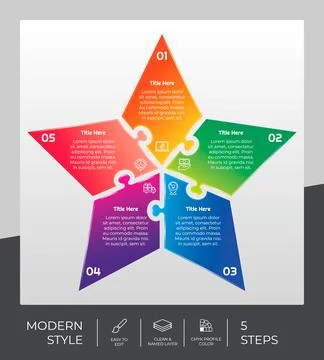 Puzzle step infographic vector design with 5 steps &amp; colorful style for prese 스톡 일러스트
