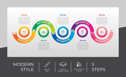 Puzzle step infographic vector design with 5 steps &amp; colorful style for prese 스톡 일러스트