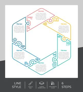 Puzzle step infographic vector design with 6 steps &amp; colorful style for prese 스톡 일러스트
