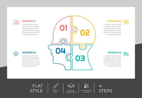 Puzzle step infographic vector design with 4 steps &amp; colorful style for prese 스톡 일러스트