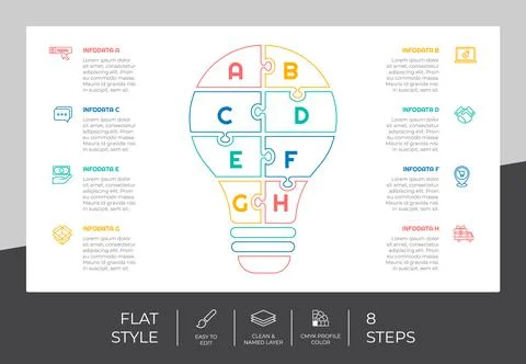 Puzzle step infographic vector design with 8 steps &amp; colorful style for prese 스톡 일러스트