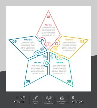 Puzzle step infographic vector design with 5 steps &amp; colorful style for prese 스톡 일러스트