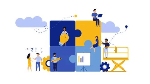 Puzzle team work vector illustration concept partner. Partnership teamwork bu Иллюстрация