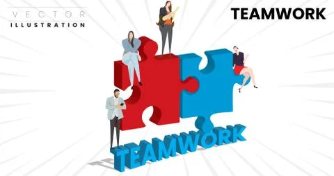 Puzzle teamwork concept vector illustration for business, finance, flat drawi イラスト素材
