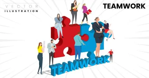 Puzzle teamwork concept vector illustration for business, finance, flat drawi イラスト素材