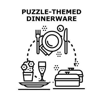 Puzzle themed dinnerware setting meal preparation concept 스톡 일러스트