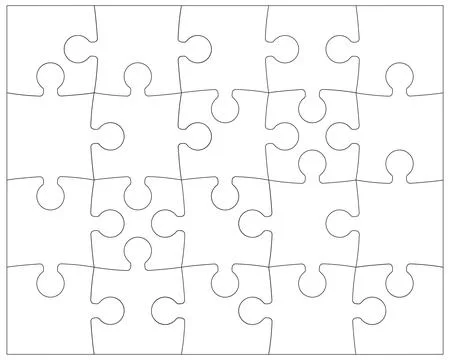 Puzzle twenty pieces rectangle printable contour isolated on white background イラスト素材