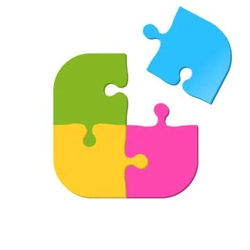 Puzzle vector icon of four pieces. Jigsaw game icon concept Illustrazione stock