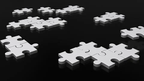 Puzzle white jigsaw technological 3D Animation. Stock Footage 306541024