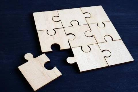 Puzzle without one piece. Resolution and answer. Stock Photos