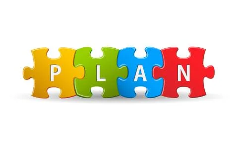 Puzzle with word of plan Stock Illustration