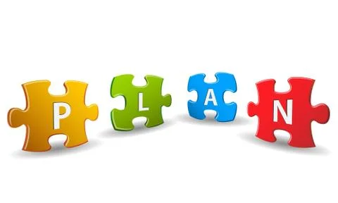 Puzzle with word of plan Stock Illustration