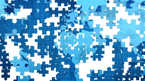 Puzzle World map forming from pieces with alpha channel Stock Footage 73871376