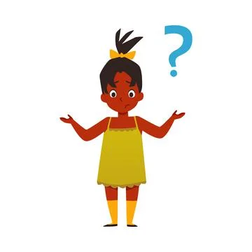 Puzzled child has question or unsolved problem flat vector illustration isolated Stock Illustration