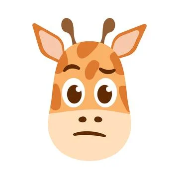 Puzzled funny Giraffe Face. Spotted Animal head Thinking emoji for avatars Stock Illustration