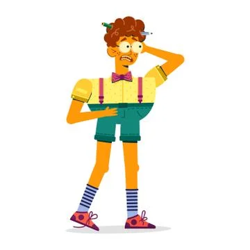 A puzzled guy in shorts is scratching his head. Stock Illustration