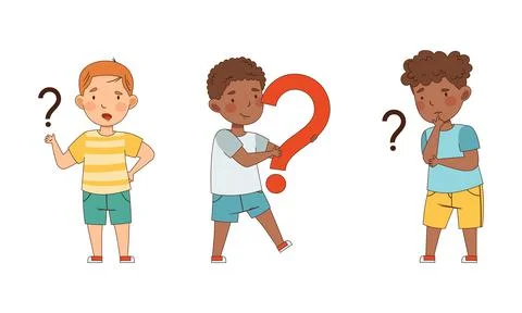 Puzzled Little Boy with Question Mark Scratching His Head Wondering Vector Stock Illustration