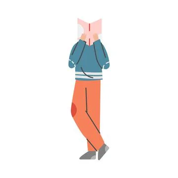 Puzzled Man Holding Open Book Asking Question and Searching for Information Ilustração Stock