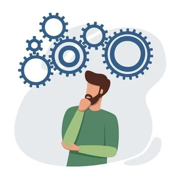 Puzzled man looking for problem solution イラスト素材