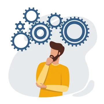 Puzzled man looking for problem solution Illustrazione stock