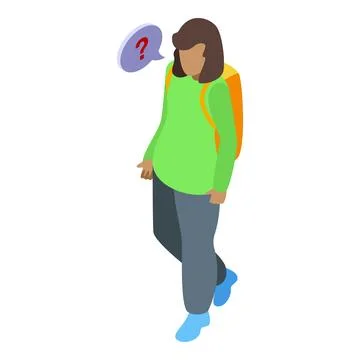 Puzzled student walking with backpack and question mark Stock Illustration