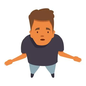 Puzzled young man looking up with open arms, top view perspective Stock Illustration