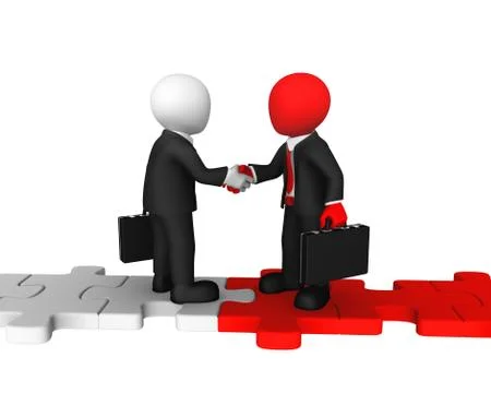 Puzzles and handshake 3D on bridge Stock Illustration