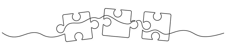Puzzles continuous line art. Stock Illustration