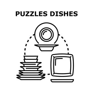 Puzzles dishware preparing for washing or setting table Ilustración de archivo